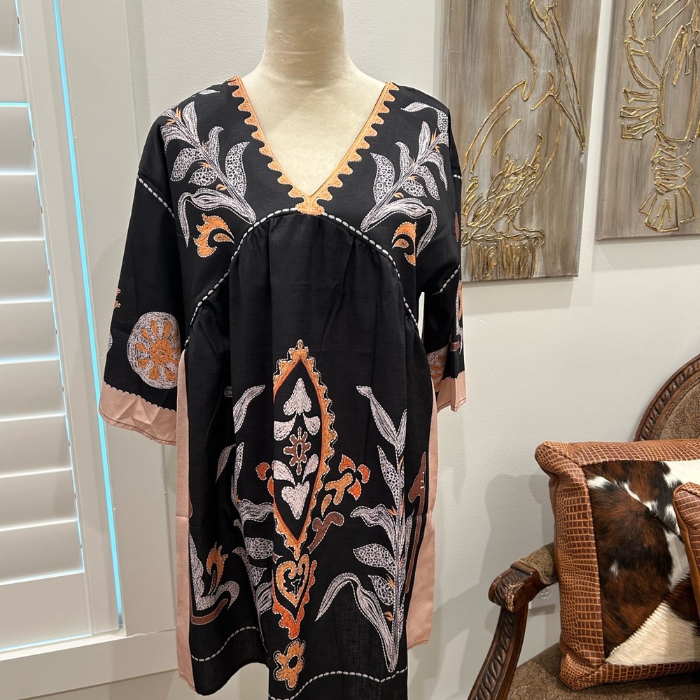 SHEIN Black and Orange Embroidered Dress